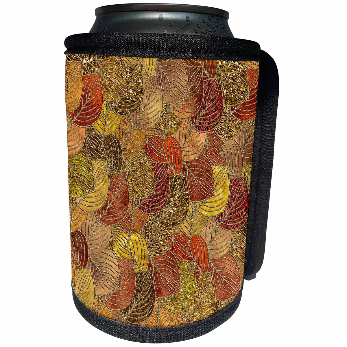 3dRose Uta Naumann Faux Glitter Pattern - Luxury Gold Faux Metal Foil Glitter Autumnal Foliage Leaf Pattern - Can Cooler Bottle Wrap (cc_269088)