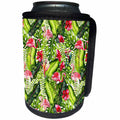 3dRose Uta Naumann Pattern - Aloha Leaves and Hibiscus Jungle Flamingo Bird Tropical Hawaii Pattern - Can Cooler Bottle Wrap (cc_269103)