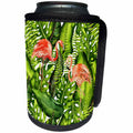 3dRose Uta Naumann Watercolor Illustration - Aloha Green Leaves Jungle Flamingo Bird Tropical Hawaii Illustration - Can Cooler Bottle Wrap (cc_269106)