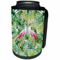3dRose Uta Naumann Watercolor Illustration - Aloha Green Palm Leaves Jungle Flamingo Bird Tropical Illustration - Can Cooler Bottle Wrap (cc_269107)