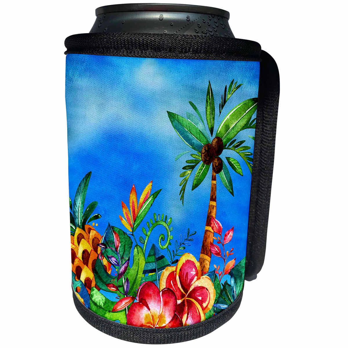 3dRose Uta Naumann Watercolor Illustration - Aloha Colorful Trendy Palm Jungle Tropical Hawaii Illustration - Can Cooler Bottle Wrap (cc_269109)