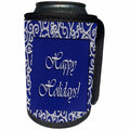 3dRose Beverly Turner Christmas Design - Snowflake Design on Blue Happy Holidays - Can Cooler Bottle Wrap (cc_26911)