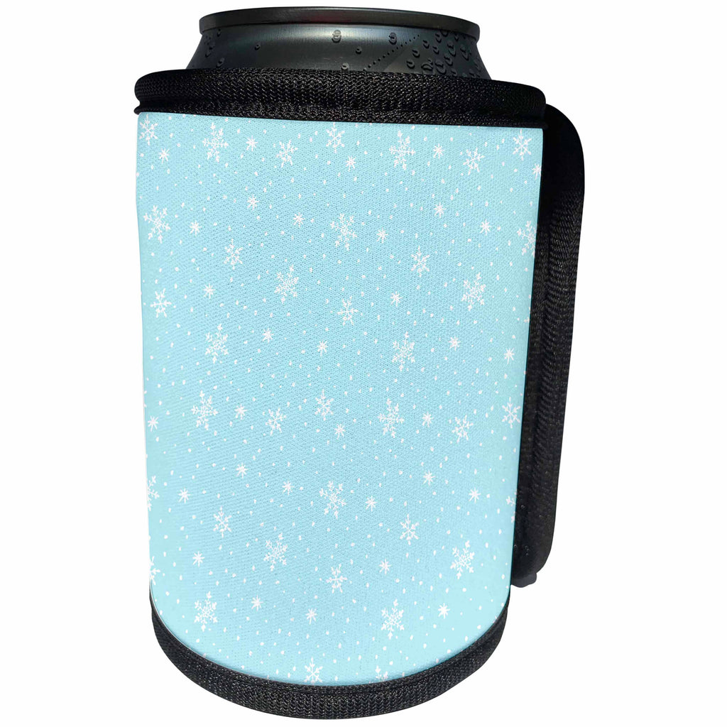 3dRose Uta Naumann Pattern - Merry Christmas-Trendy Teal Winter Pattern with White Snowflakes - Can Cooler Bottle Wrap (cc_269117)