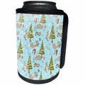 3dRose Uta Naumann Pattern - Merry Christmas-Cute Teal White Winter Pattern with Cute Bear - Can Cooler Bottle Wrap (cc_269125)