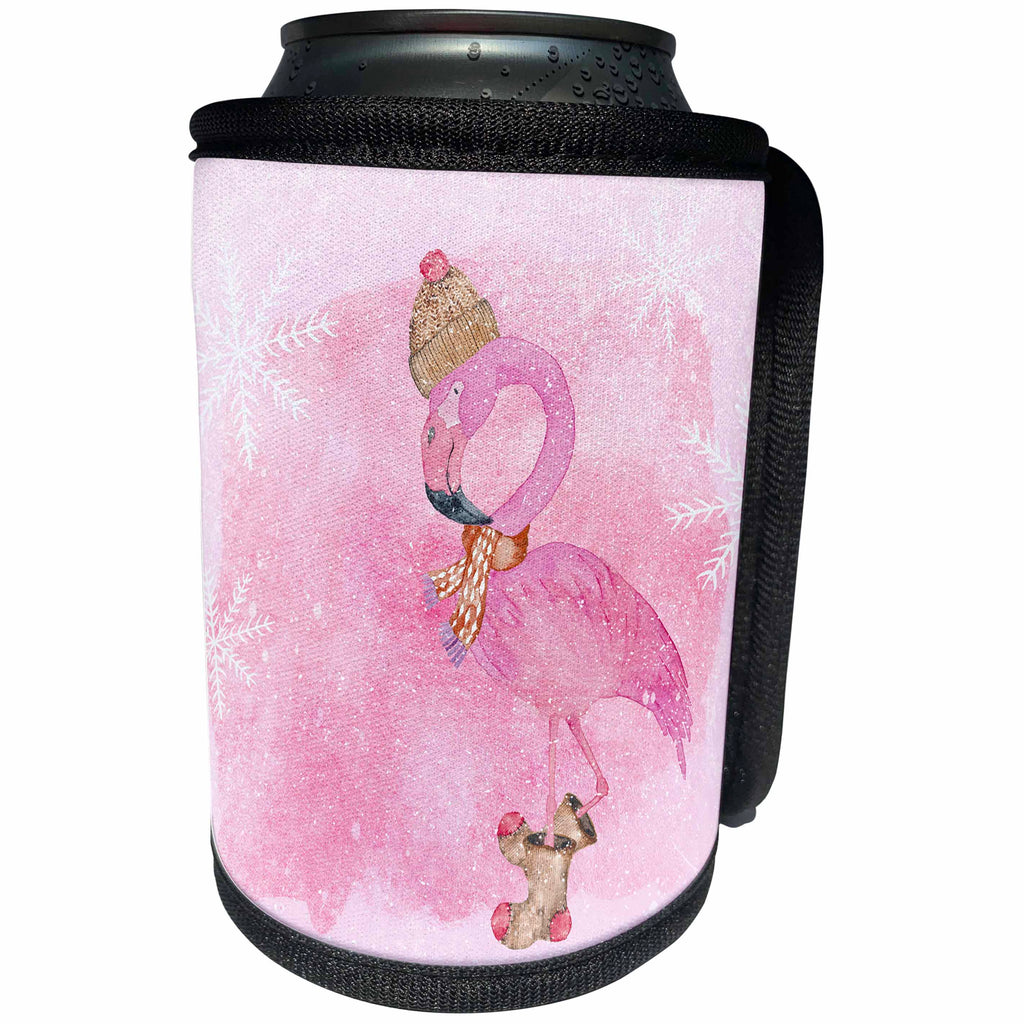 3dRose Uta Naumann Illustration - Merry Christmas-Trendy Pink Winter Flamingo - Can Cooler Bottle Wrap (cc_269127)