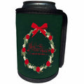 3dRose Uta Naumann Sayings and Typography - Bless This Home-Festive Wintry Red Green XMas Wreath and Typography - Can Cooler Bottle Wrap (cc_269136)