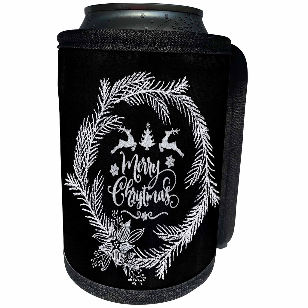 3dRose Uta Naumann Sayings and Typography - Merry Christmas-Trendy Chalkboard Xmas Wreath and Typography - Can Cooler Bottle Wrap (cc_269143)
