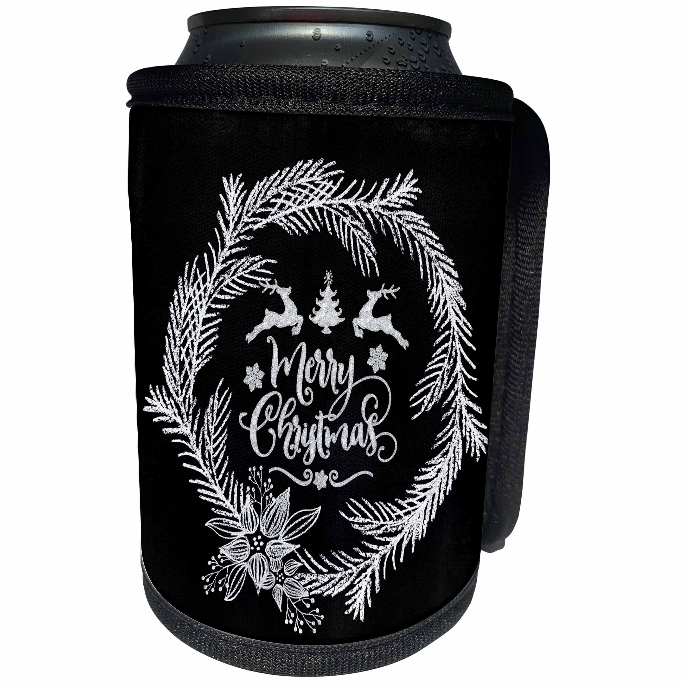 3dRose Uta Naumann Sayings and Typography - Merry Christmas-Trendy Chalkboard Xmas Wreath and Typography - Can Cooler Bottle Wrap (cc_269143)