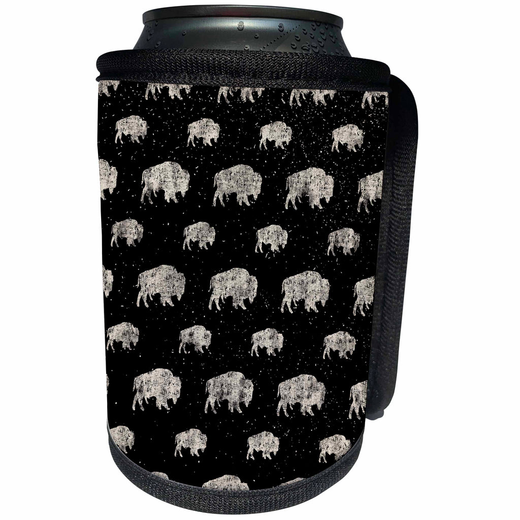 3dRose Uta Naumann Pattern - Black and White-Cool Winter Animal Buffalo and Snow Pattern - Can Cooler Bottle Wrap (cc_269150)