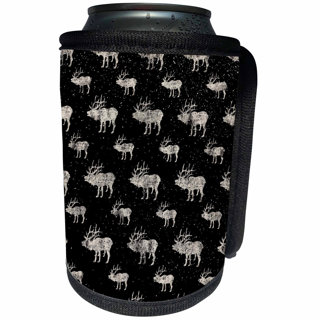 3dRose Uta Naumann Pattern - Black and White-Cool Winter Animal Moose Deer and Snow Pattern - Can Cooler Bottle Wrap (cc_269151)