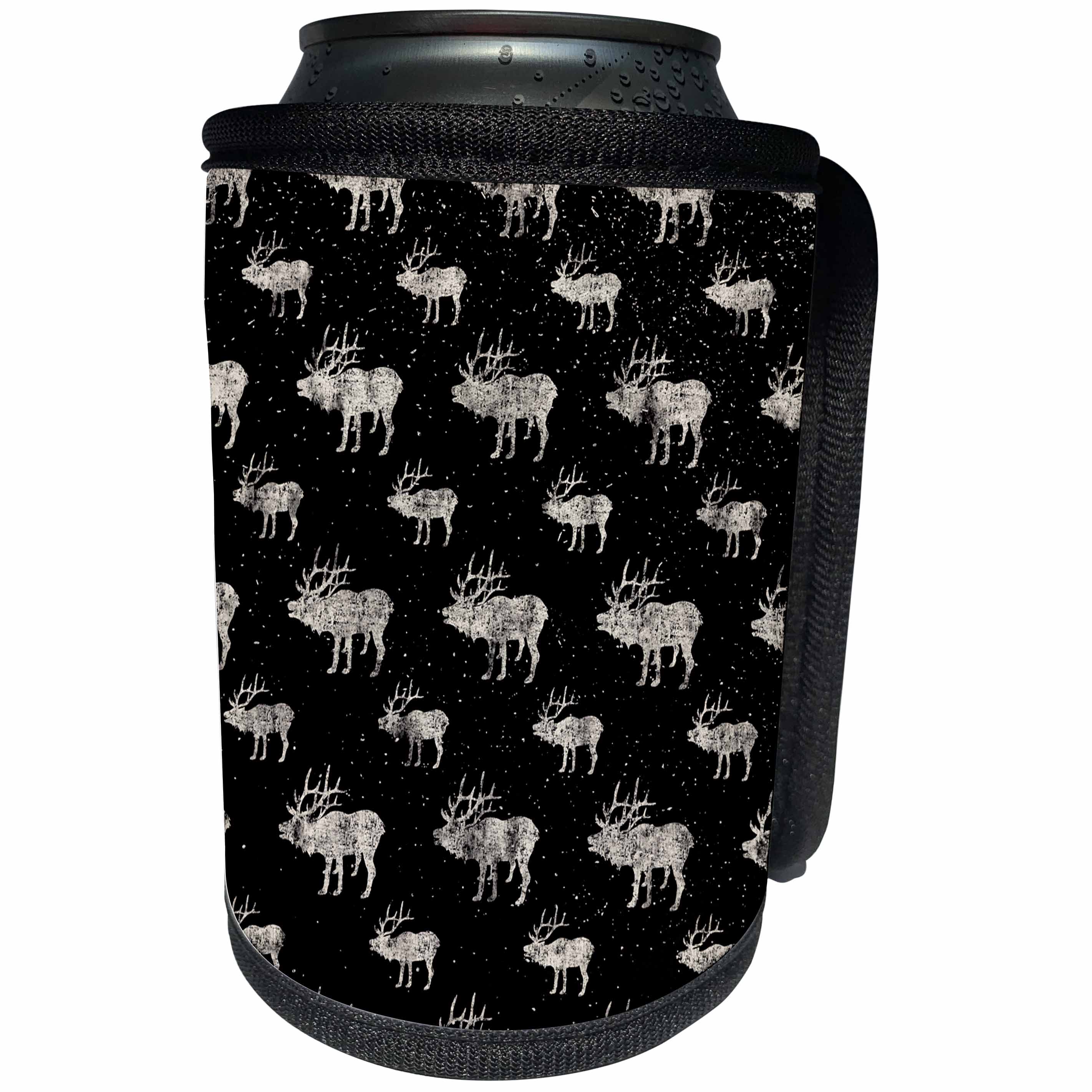 3dRose Uta Naumann Pattern - Black and White-Cool Winter Animal Moose Deer and Snow Pattern - Can Cooler Bottle Wrap (cc_269151)