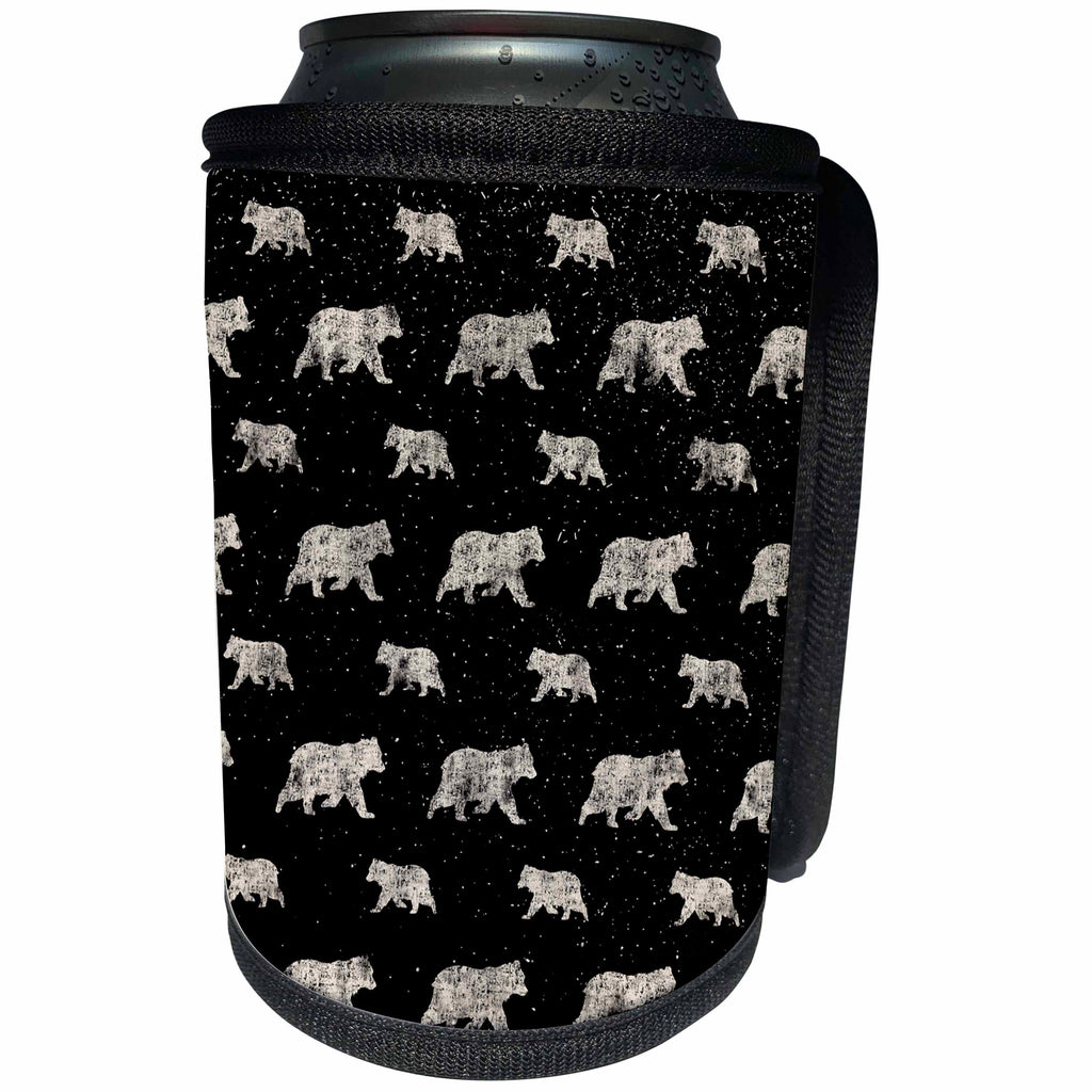 3dRose Uta Naumann Pattern - Black and White-Cool Winter Animal Bears and Snow Pattern - Can Cooler Bottle Wrap (cc_269153)