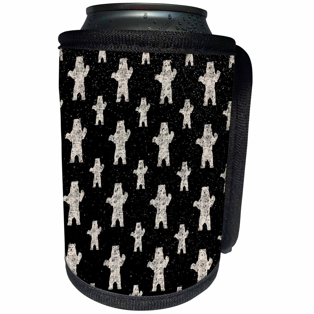 3dRose Uta Naumann Pattern - Black and White-Cool Winter Animal Huge Polar Bear and Snow Pattern - Can Cooler Bottle Wrap (cc_269157)