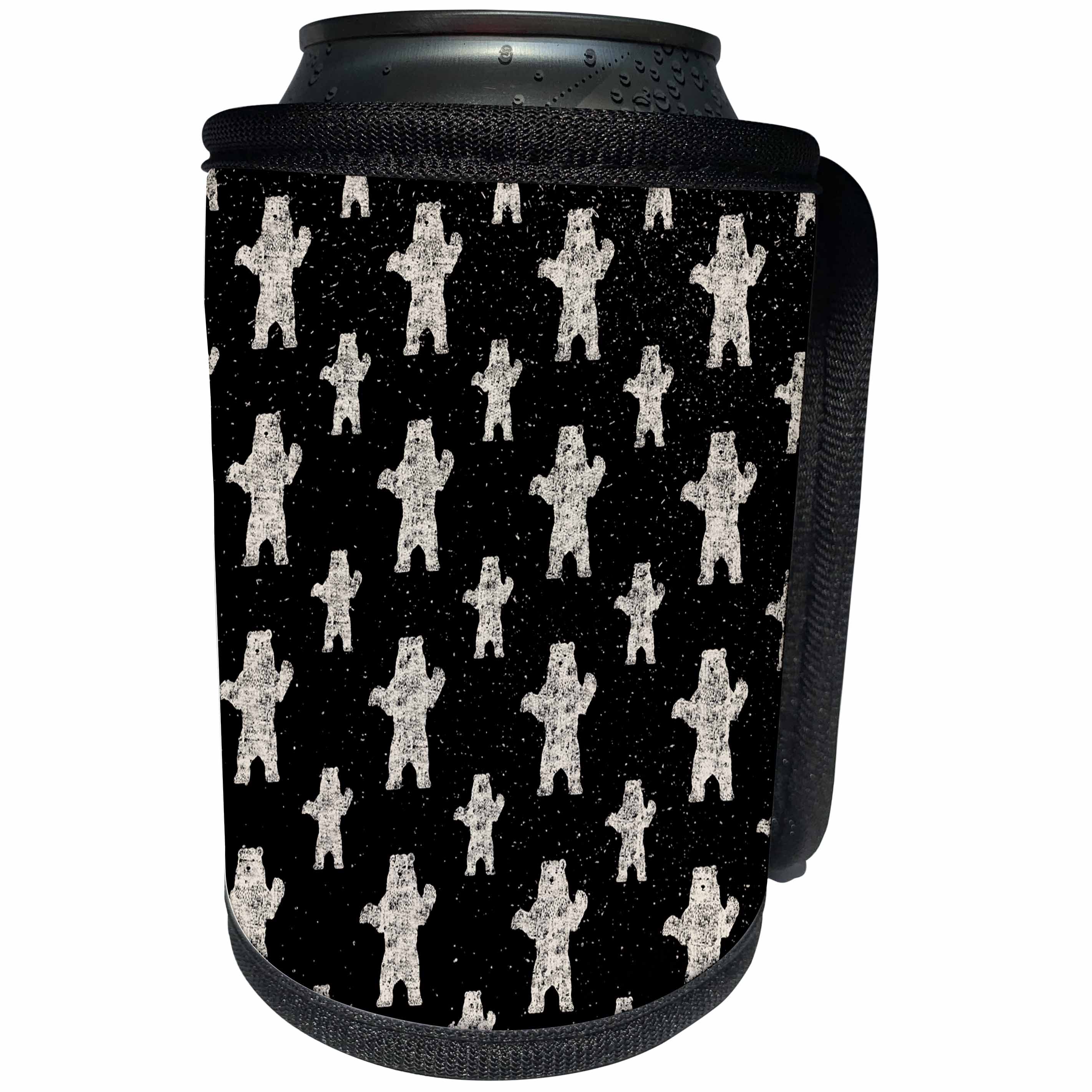 3dRose Uta Naumann Pattern - Black and White-Cool Winter Animal Huge Polar Bear and Snow Pattern - Can Cooler Bottle Wrap (cc_269157)