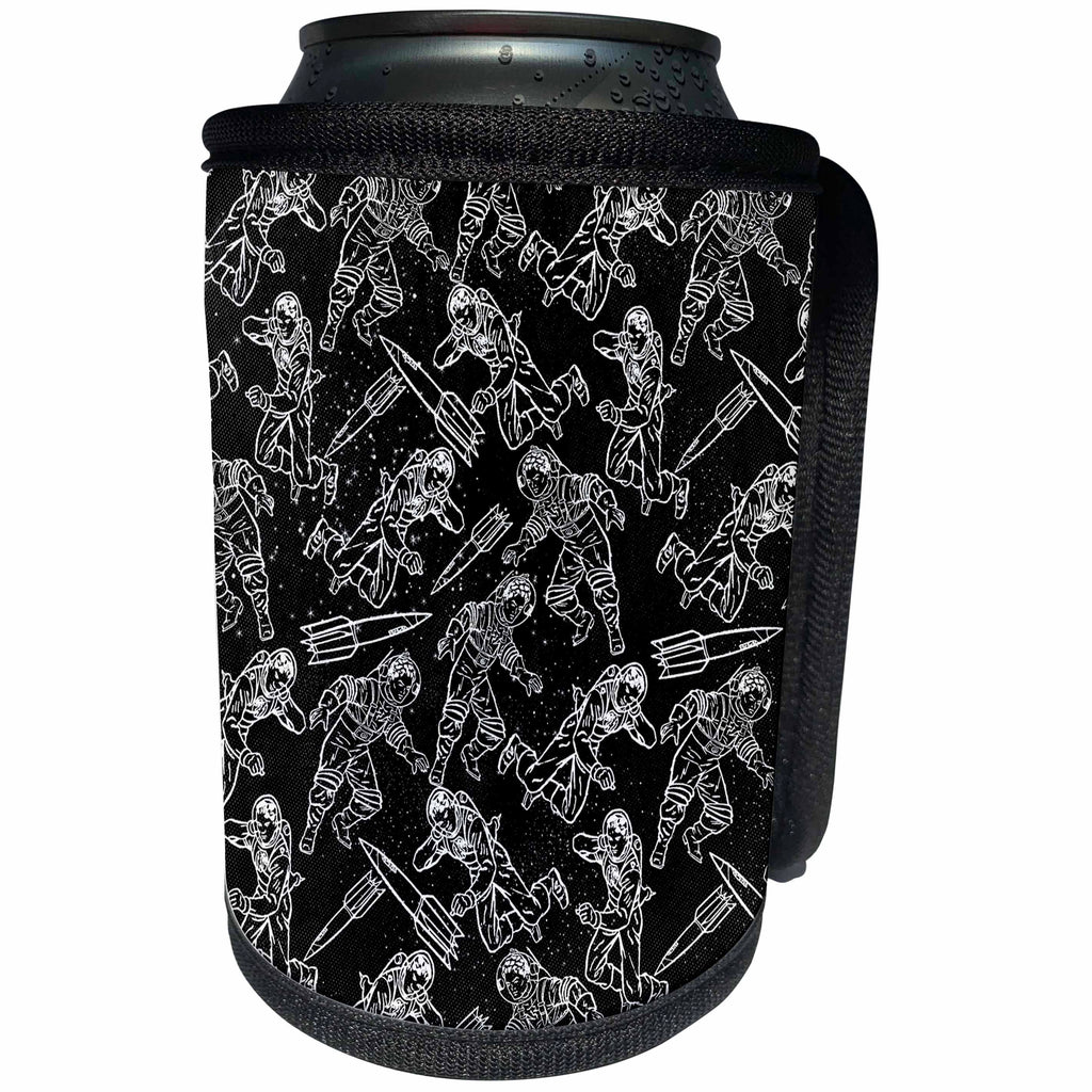3dRose Uta Naumann Pattern - Black and White-Cool Space Traveler Astronaut Pattern - Can Cooler Bottle Wrap (cc_269163)