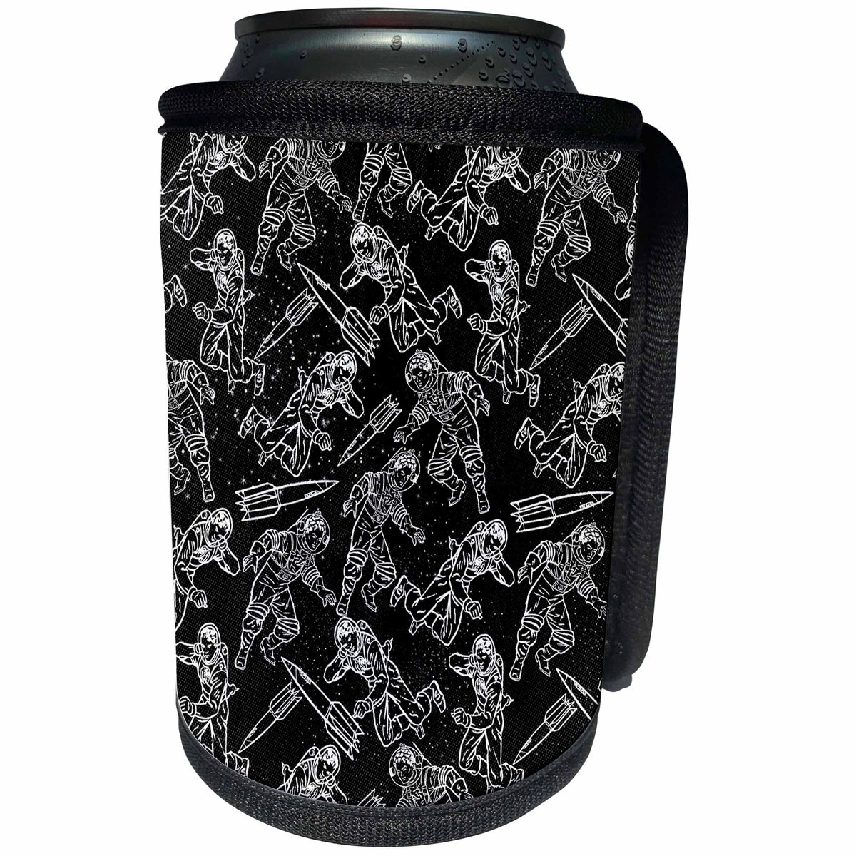 3dRose Uta Naumann Pattern - Black and White-Cool Space Traveler Astronaut Pattern - Can Cooler Bottle Wrap (cc_269163)