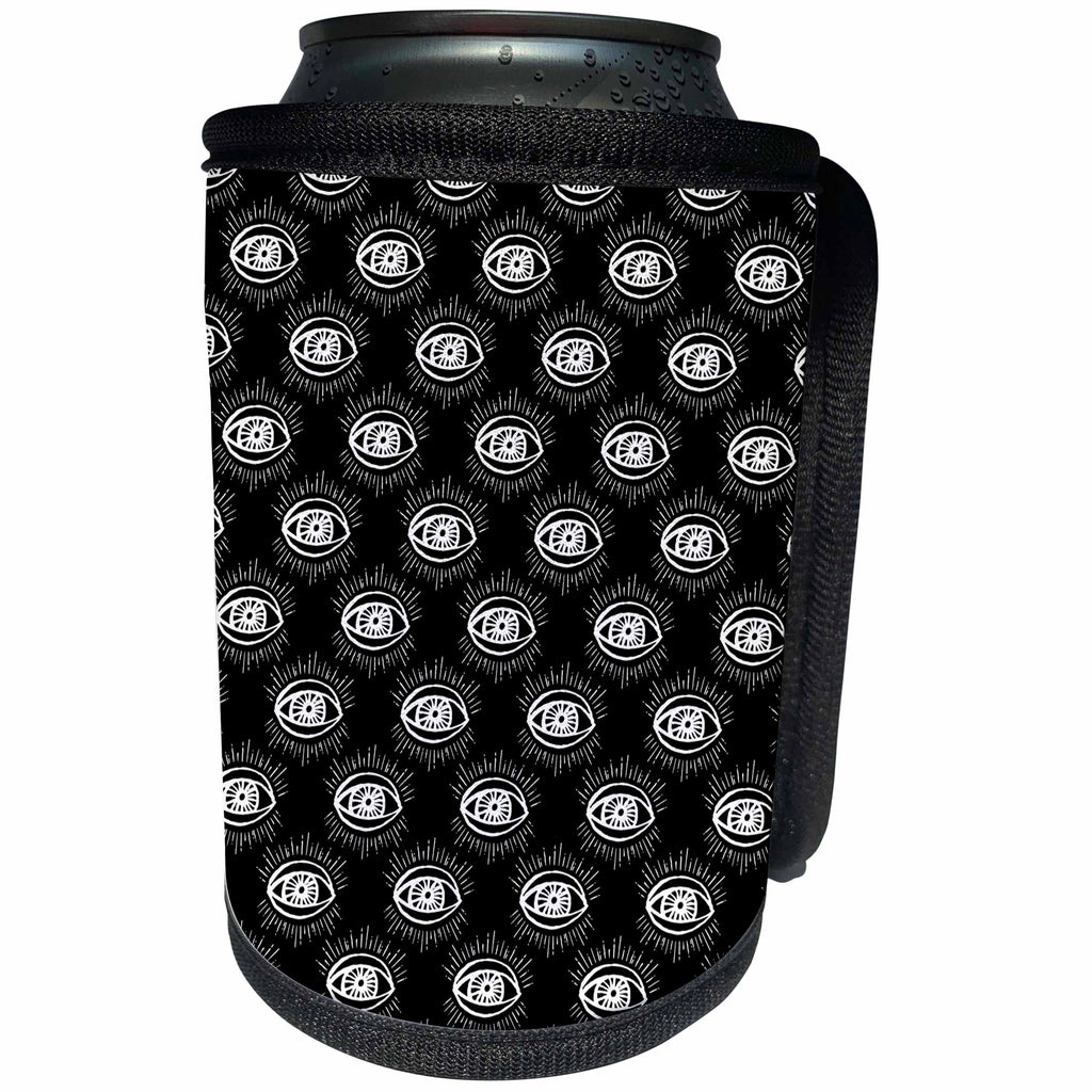 3dRose Uta Naumann Pattern - Black and White-Cool Eye of Providence-Freemason Pattern - Can Cooler Bottle Wrap (cc_269164)