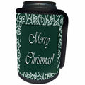 3dRose Beverly Turner Christmas Design - Snowflake Design on Green Merry Christmas - Can Cooler Bottle Wrap (cc_26917)