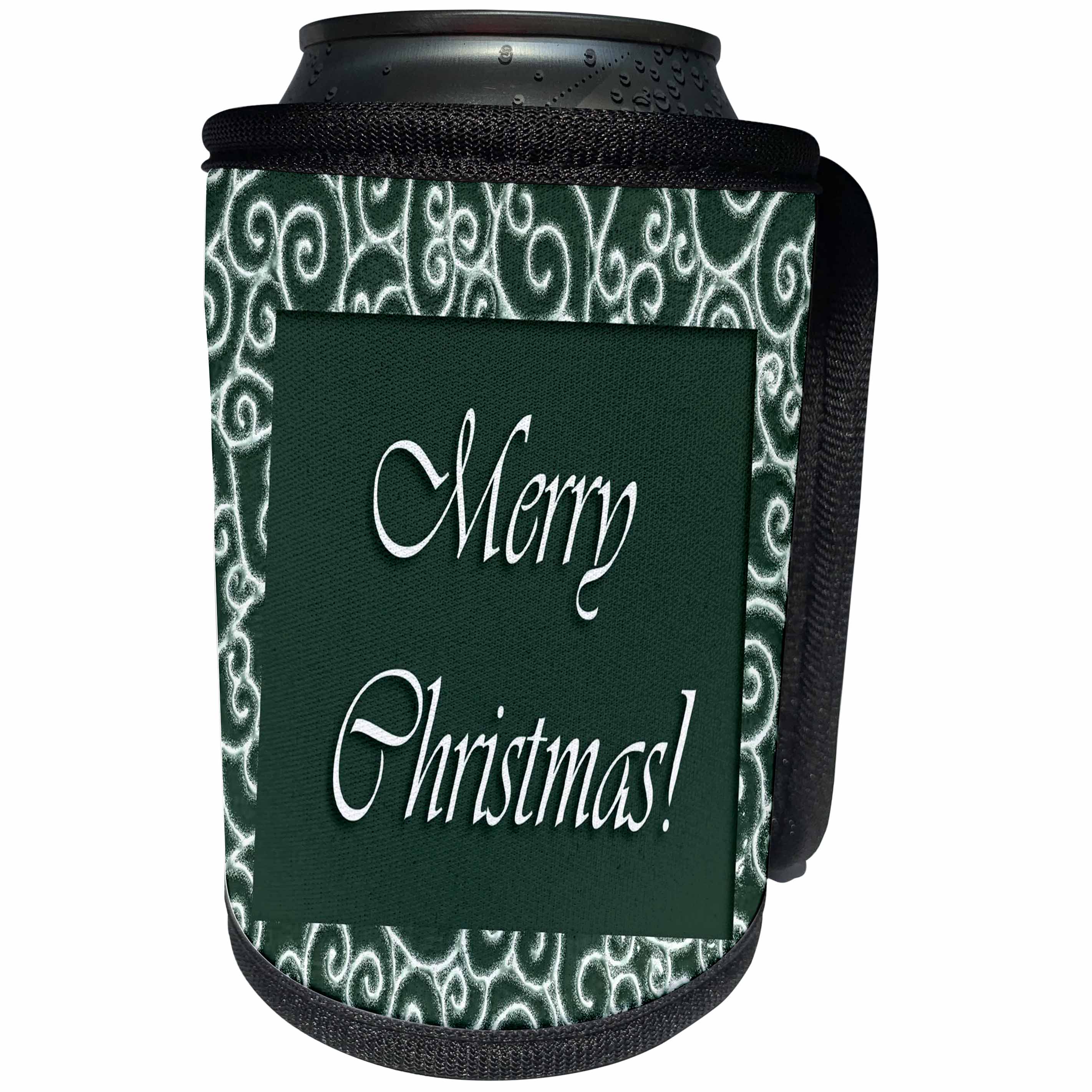 3dRose Beverly Turner Christmas Design - Snowflake Design on Green Merry Christmas - Can Cooler Bottle Wrap (cc_26917)