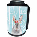 3dRose Uta Naumann Watercolor Illustration Animal - Lovely Animal Bunny with Flowers Illustration in Blue Forest - Can Cooler Bottle Wrap (cc_269189)