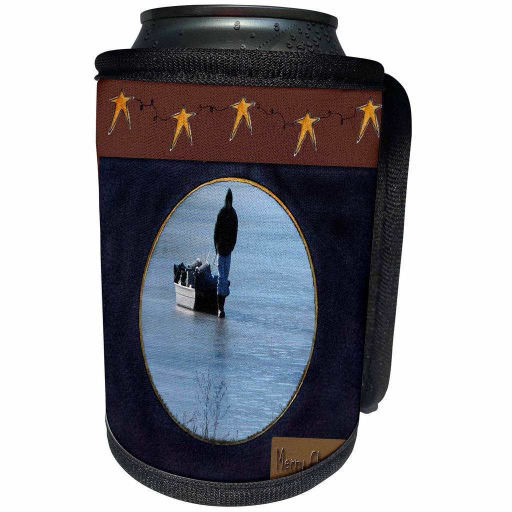 3dRose Beverly Turner Christmas Design and Photography - Ice Fishing Merry Christmas - Can Cooler Bottle Wrap (cc_26919)