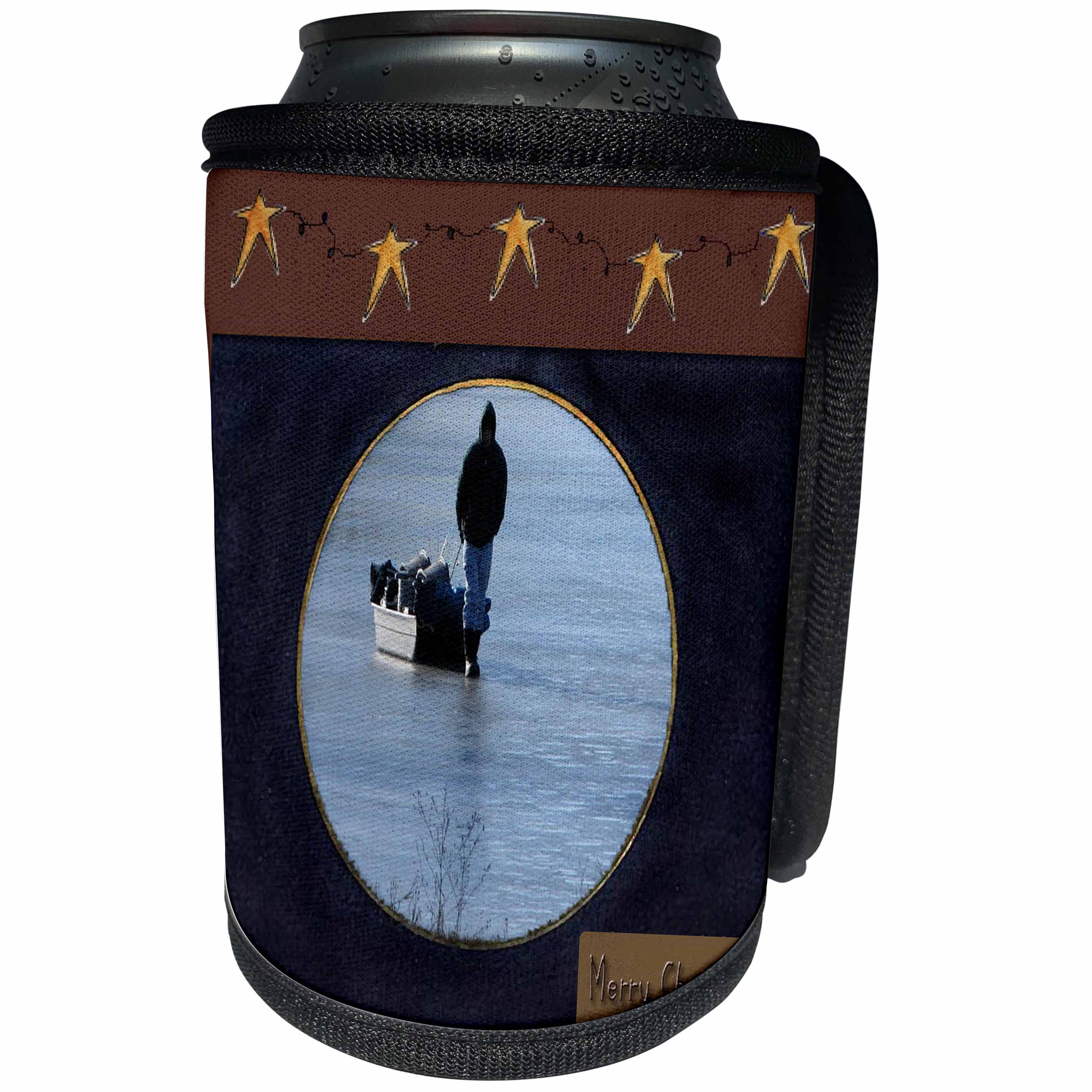 3dRose Beverly Turner Christmas Design and Photography - Ice Fishing Merry Christmas - Can Cooler Bottle Wrap (cc_26919)