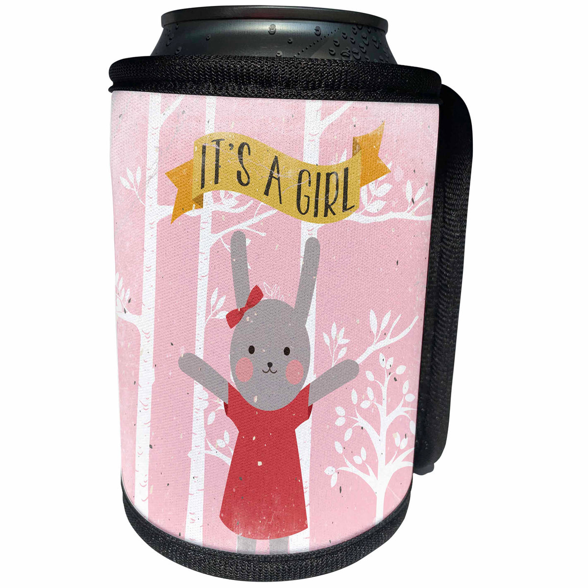 3dRose Uta Naumann Sayings and Typography - Baby Shower Girl-Pink Bunny Animal Illustration for Kids - Can Cooler Bottle Wrap (cc_269195)
