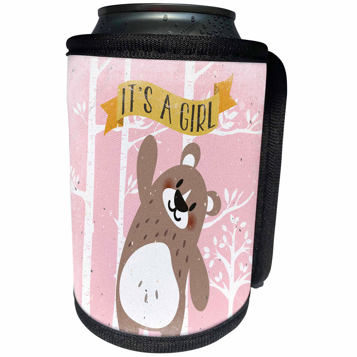 3dRose Uta Naumann Sayings and Typography - Baby Shower Girl-Pink Bear Animal Illustration for Kids - Can Cooler Bottle Wrap (cc_269196)