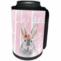 3dRose Uta Naumann Watercolor Illustration Animal - Lovely Animal Bunny with Flowers Illustration in Pink Forest - Can Cooler Bottle Wrap (cc_269200)