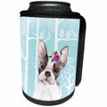 3dRose Uta Naumann Watercolor Illustration Animal - Lovely Animal Dog Pug with Flowers Illustration in Blue Forest - Can Cooler Bottle Wrap (cc_269205)