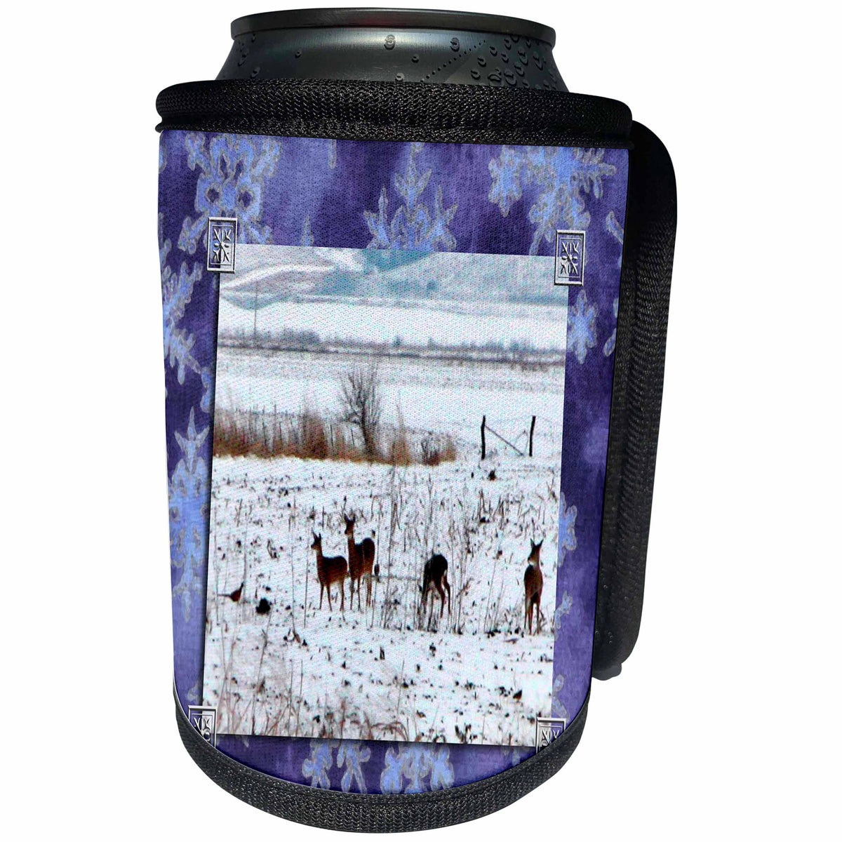 3dRose Beverly Turner Christmas Design and Photography - Deer Family and Pheasants Playing in the Snow - Can Cooler Bottle Wrap (cc_26923)