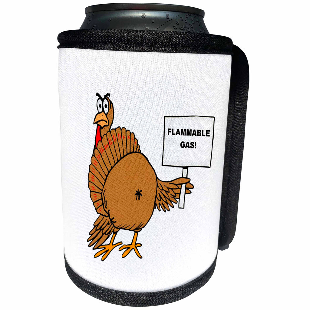 3dRose TDSwhite – Thanksgiving - Funny Turkey Joke Flammable Gas Thanksgiving Humor Silly Turkey - Can Cooler Bottle Wrap (cc_269230)