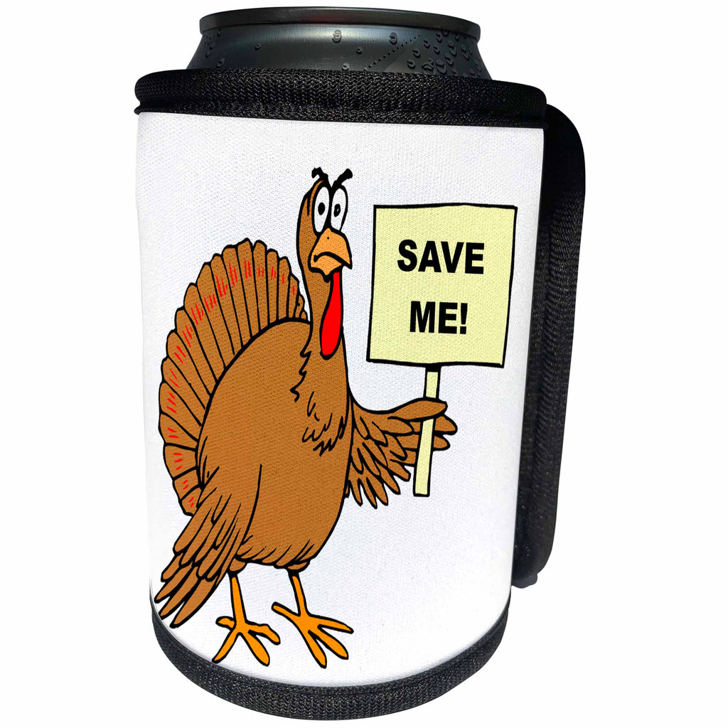 3dRose TDSwhite – Thanksgiving - Thanksgiving Humor Save Me Christmas Turkey Joke Funny - Can Cooler Bottle Wrap (cc_269240)