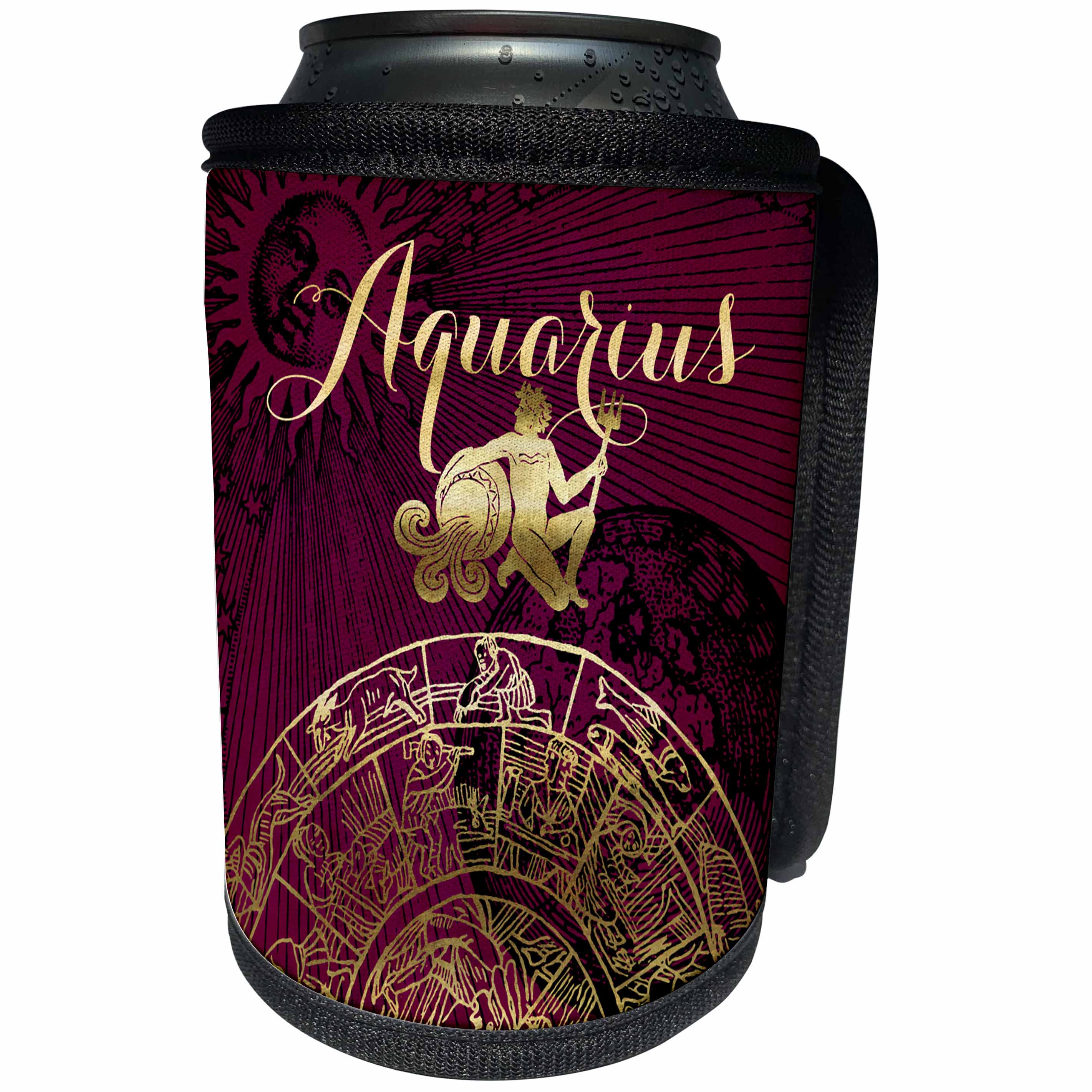 3dRose TDSwhite – Zodiac - Aquarius Symbol Astrology Wheel Zodiac Sign Horoscope - Can Cooler Bottle Wrap (cc_269250)