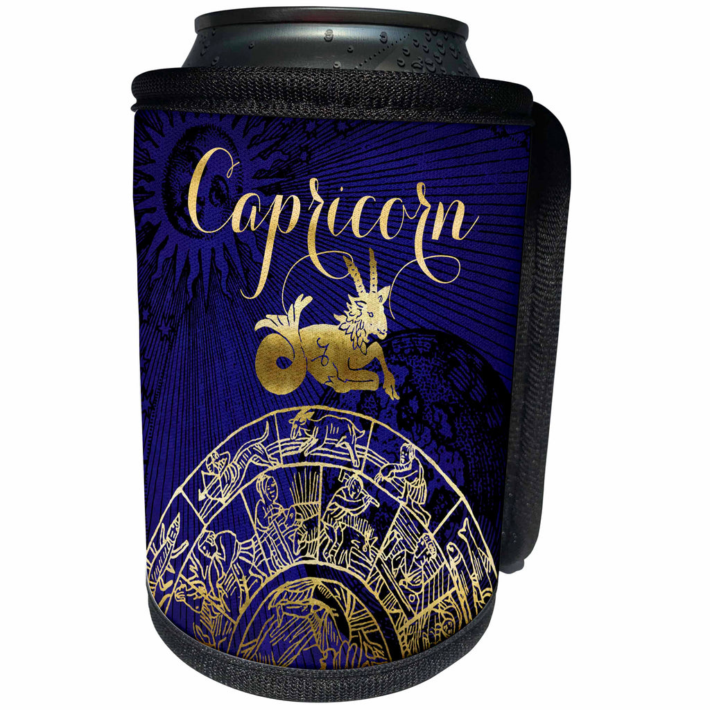 3dRose TDSwhite – Zodiac - Capricorn Symbol Astrology Wheel Zodiac Sign Horoscope - Can Cooler Bottle Wrap (cc_269255)