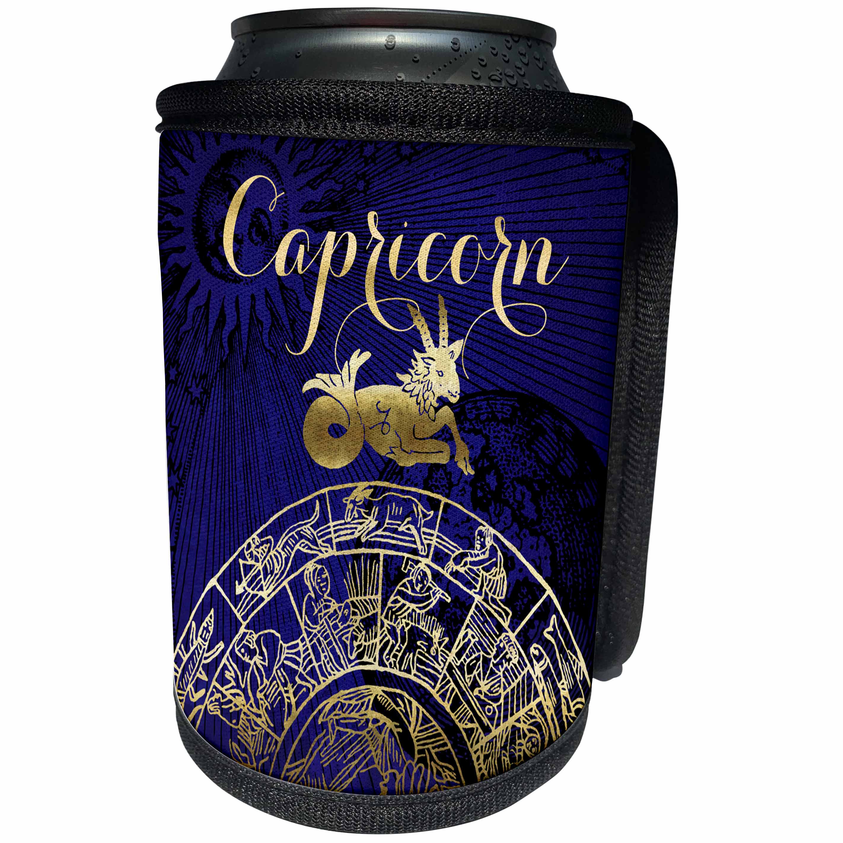 3dRose TDSwhite – Zodiac - Capricorn Symbol Astrology Wheel Zodiac Sign Horoscope - Can Cooler Bottle Wrap (cc_269255)