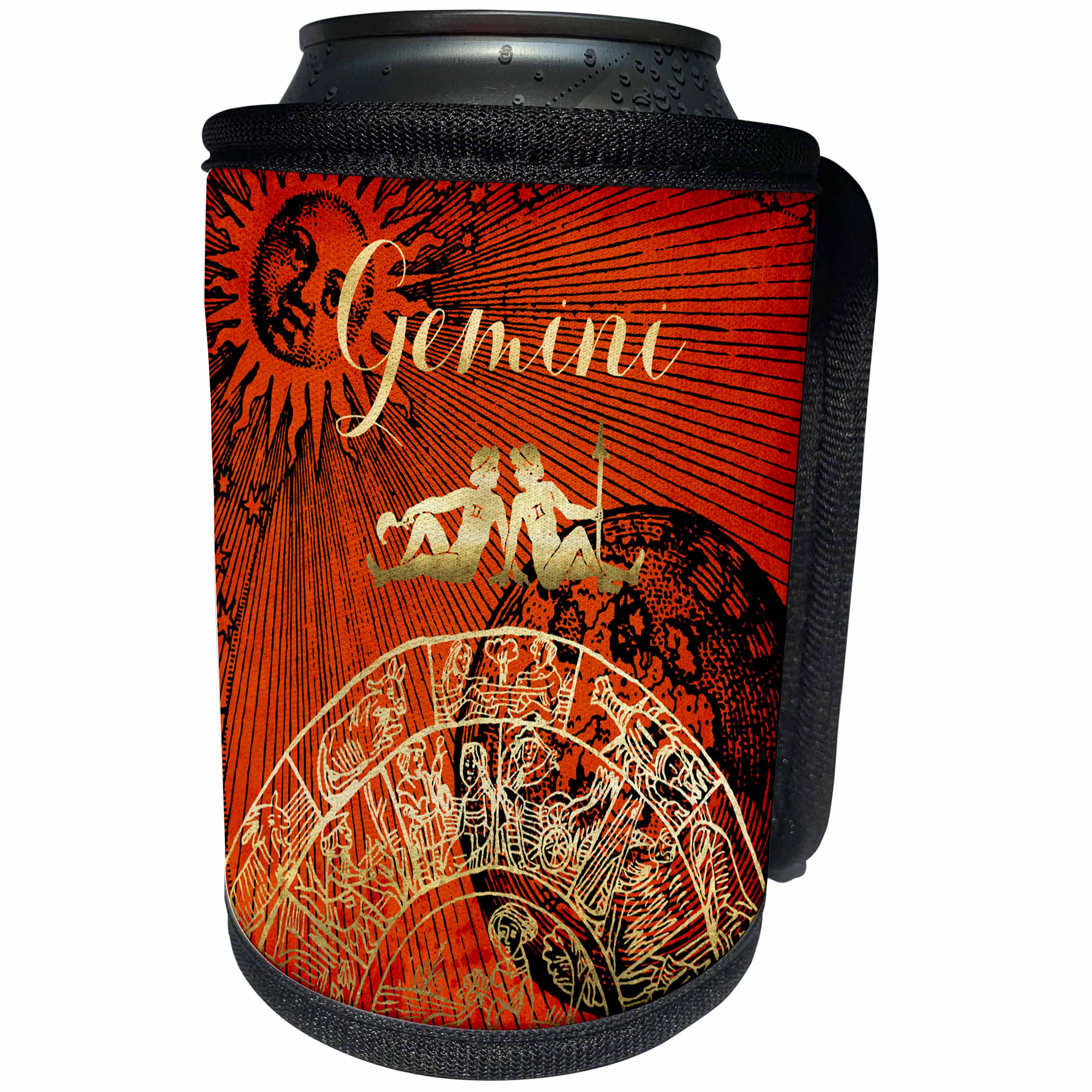 3dRose TDSwhite – Zodiac - Gemini Symbol Astrology Wheel Zodiac Sign Horoscope - Can Cooler Bottle Wrap (cc_269257)