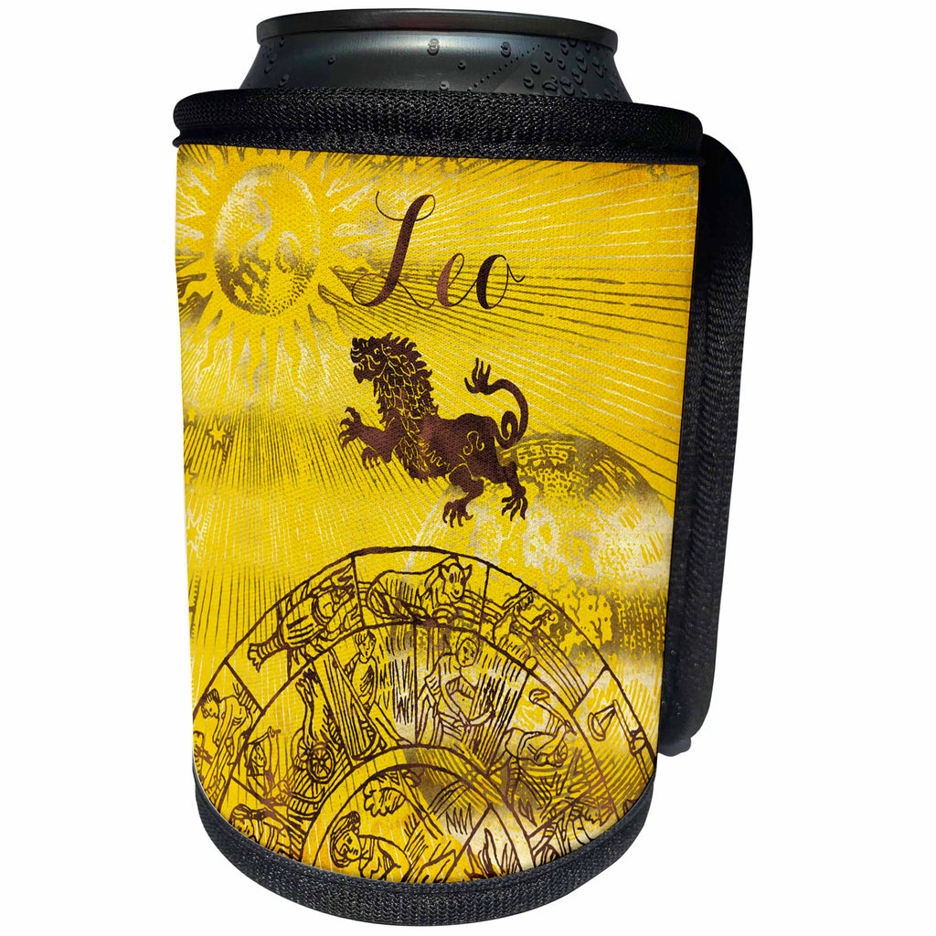 3dRose TDSwhite – Zodiac - Leo Symbol Astrology Wheel Zodiac Sign Horoscope - Can Cooler Bottle Wrap (cc_269259)