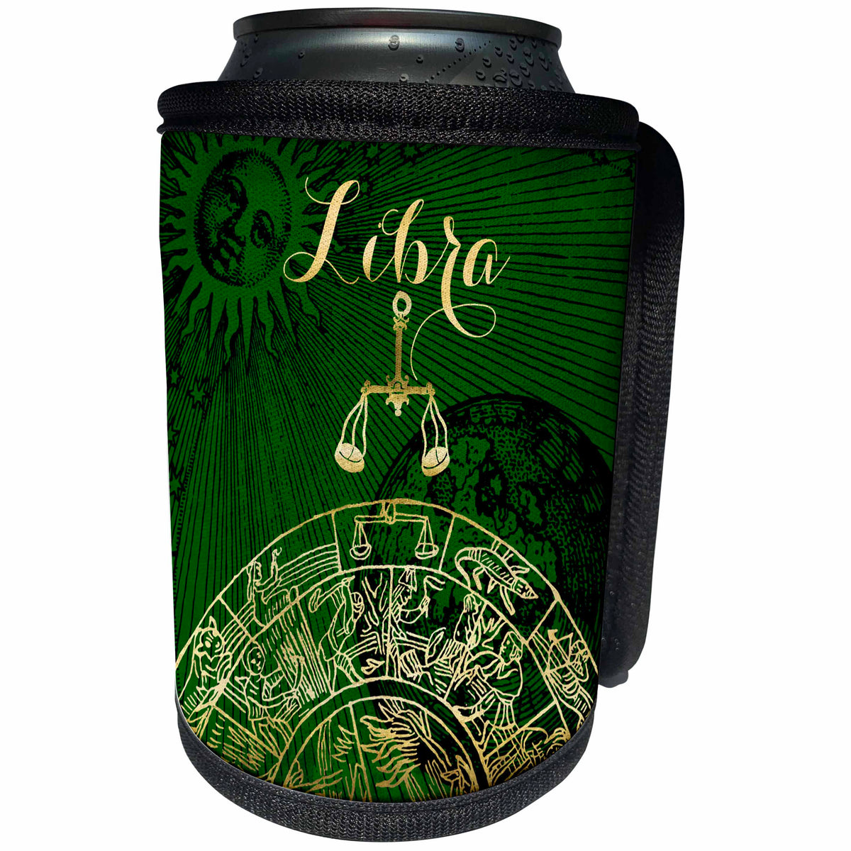 3dRose TDSwhite – Zodiac - Libra Symbol Astrology Wheel Zodiac Sign Horoscope - Can Cooler Bottle Wrap (cc_269261)