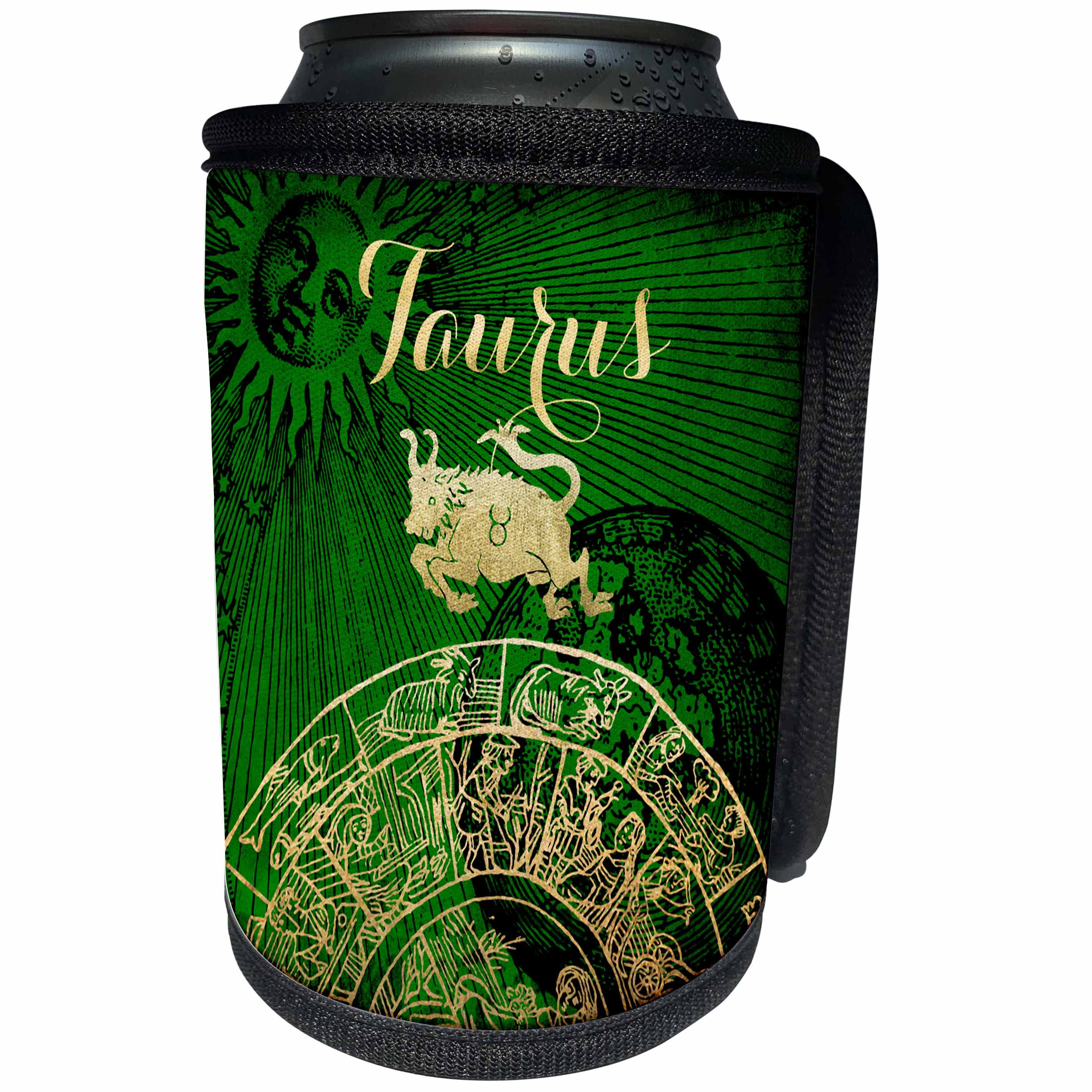 3dRose TDSwhite – Zodiac - Taurus Symbol Astrology Wheel Zodiac Sign Horoscope - Can Cooler Bottle Wrap (cc_269269)