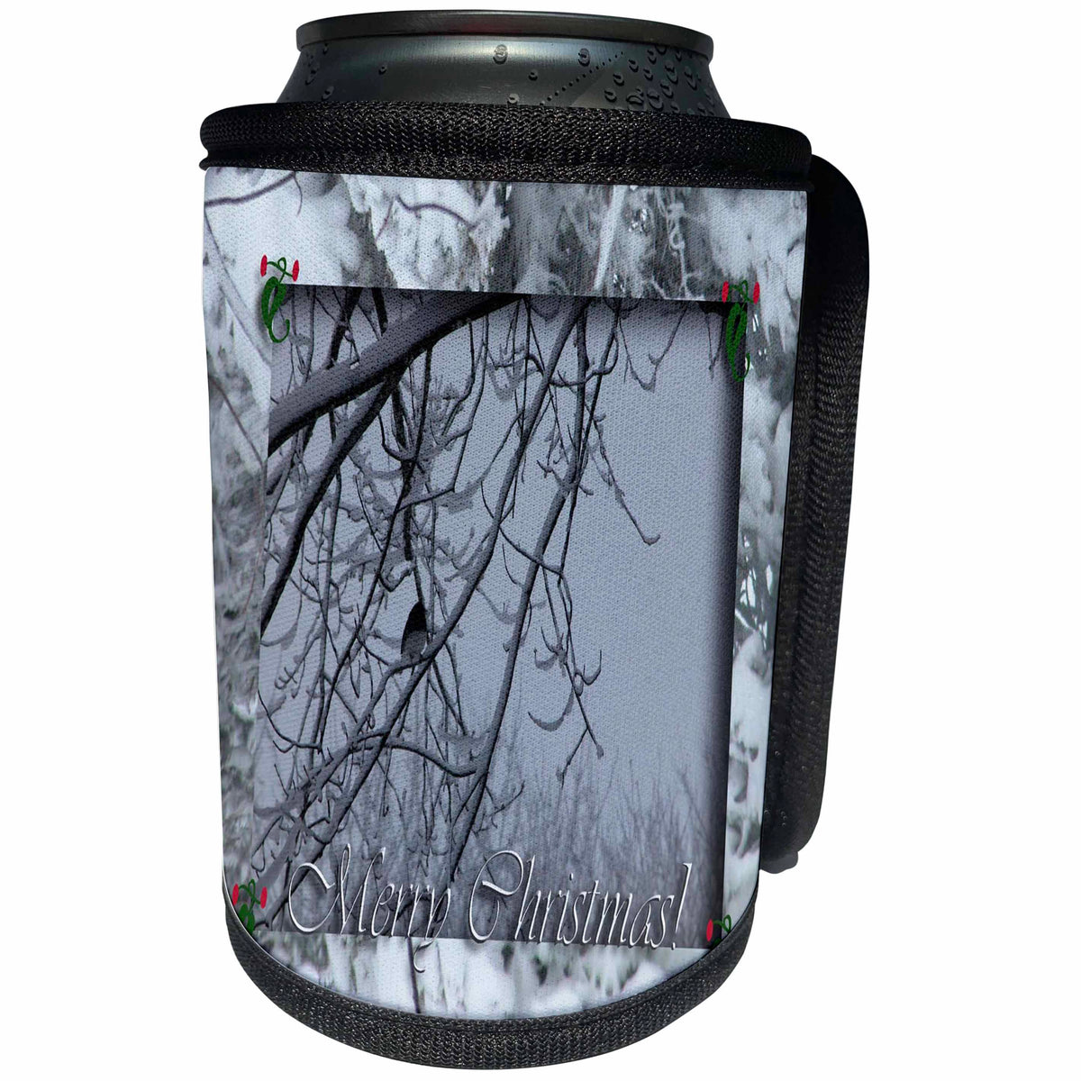 3dRose Beverly Turner Christmas Design and Photography - Junco in the Winter Merry Christmas - Can Cooler Bottle Wrap (cc_26927)