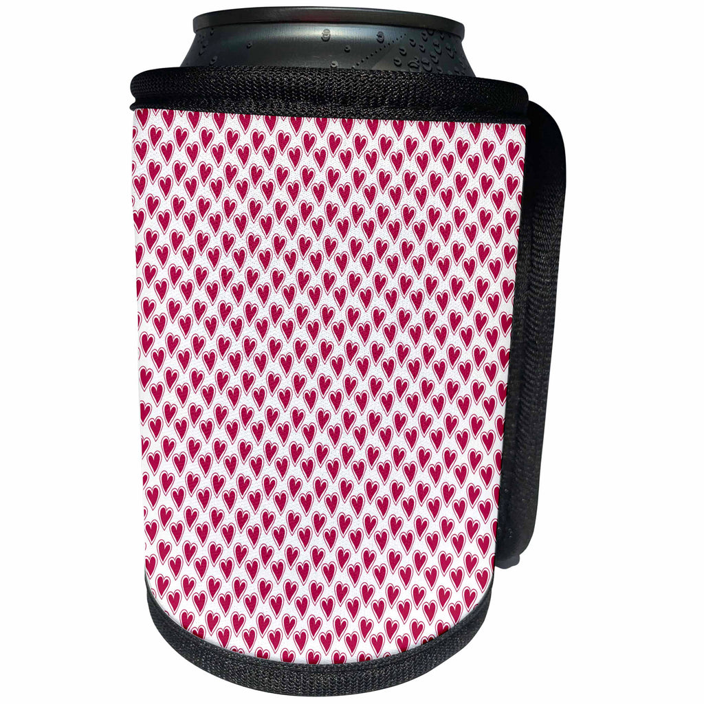 3dRose Anne Marie Baugh - Hearts and Valentines - Cute Pink and White Outlined Hearts Pattern - Can Cooler Bottle Wrap (cc_269276)