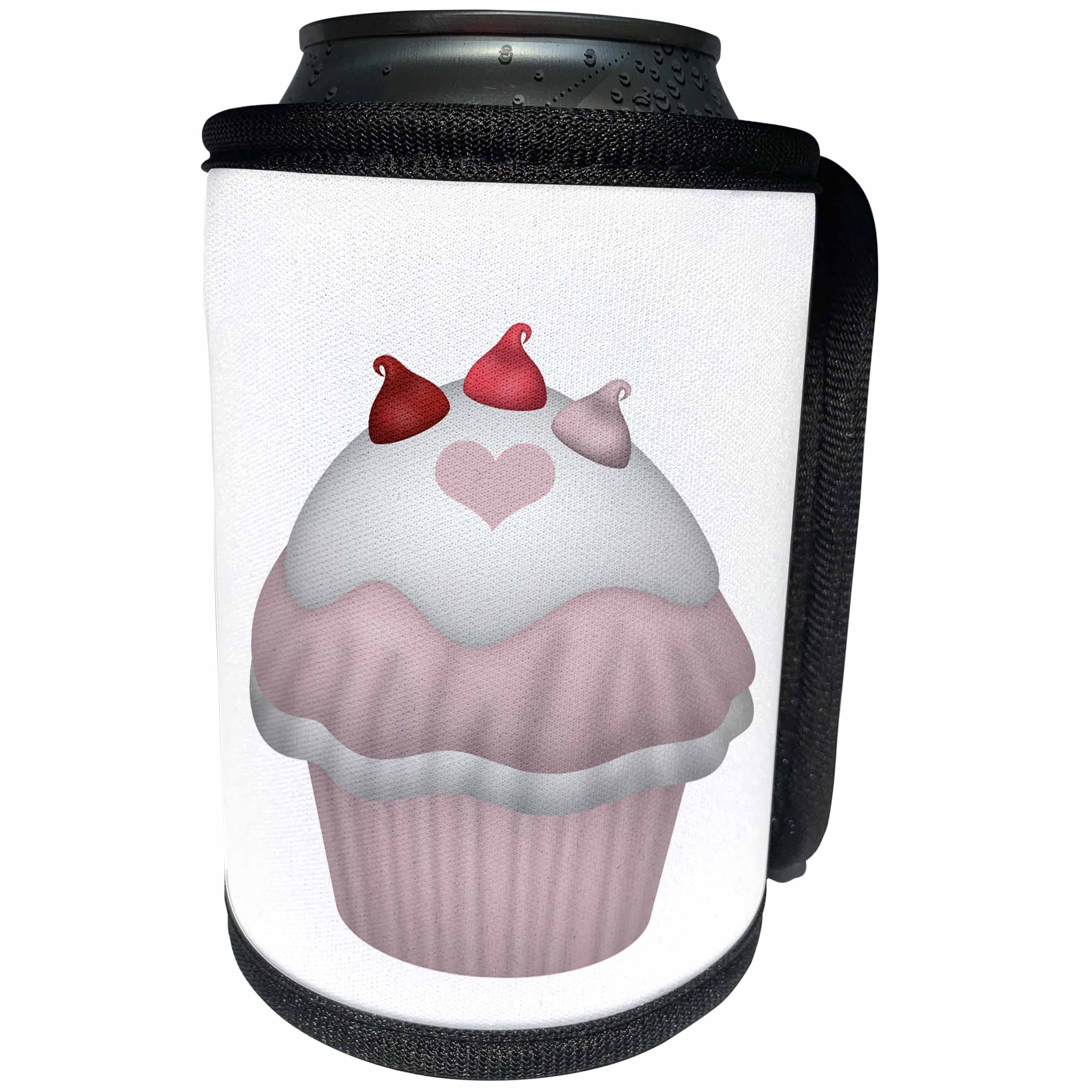3dRose Anne Marie Baugh - Hearts and Valentines - Cute Pink and White Heart Cupcake Illustration - Can Cooler Bottle Wrap (cc_269278)