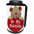3dRose Anne Marie Baugh - Hearts and Valentines - Cute Beige and Red Bear With A Be My Valentine Heart Illustration - Can Cooler Bottle Wrap (cc_269282)
