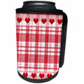 3dRose Anne Marie Baugh - Hearts and Valentines - Cute Red and White Plaid Pattern With Two Rows Of Hearts - Can Cooler Bottle Wrap (cc_269285)
