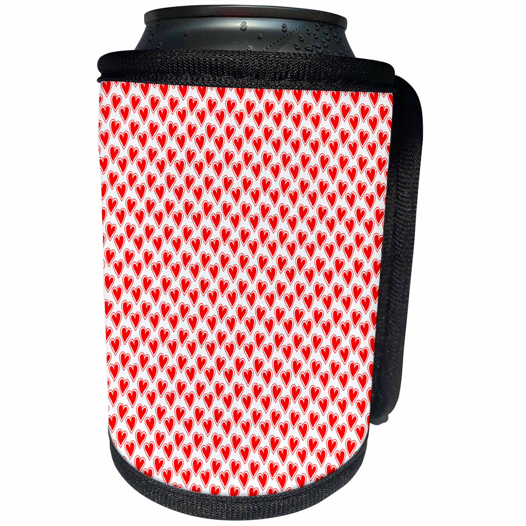 3dRose Anne Marie Baugh - Hearts and Valentines - Cute Red and White Outlined Hearts Pattern - Can Cooler Bottle Wrap (cc_269289)