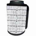 3dRose Anne Marie Baugh - Happy New Years - Gray and Silver Happy New Year and Fireworks Pattern - Can Cooler Bottle Wrap (cc_269304)