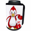 3dRose Anne Marie Baugh - Hearts and Valentines - Cute Red and White I Luv U Penguin Illustration - Can Cooler Bottle Wrap (cc_269307)