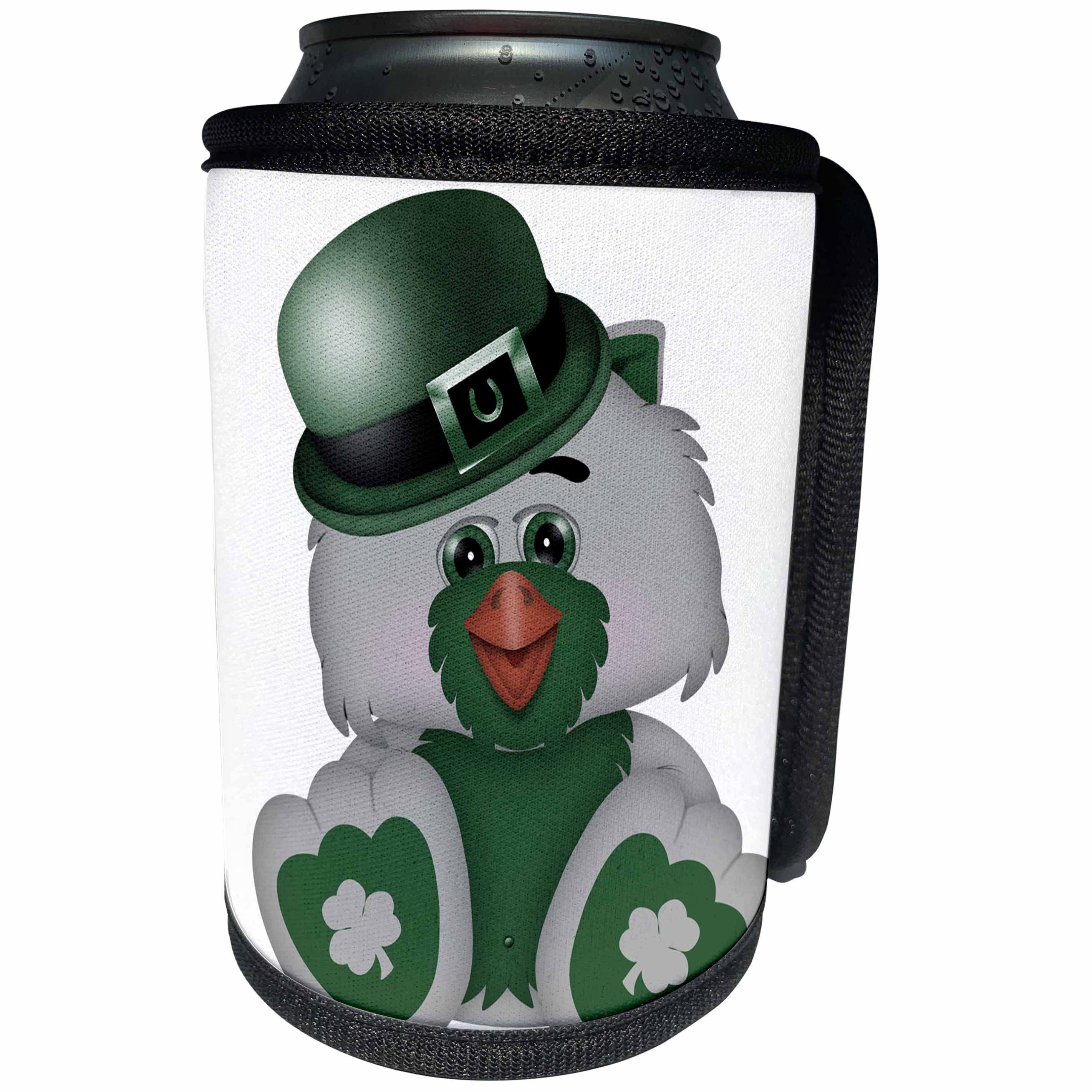 3dRose Anne Marie Baugh - St. Patricks Day - Cute Green and Gray St. Patricks Day Irish Owl Illustration - Can Cooler Bottle Wrap (cc_269319)