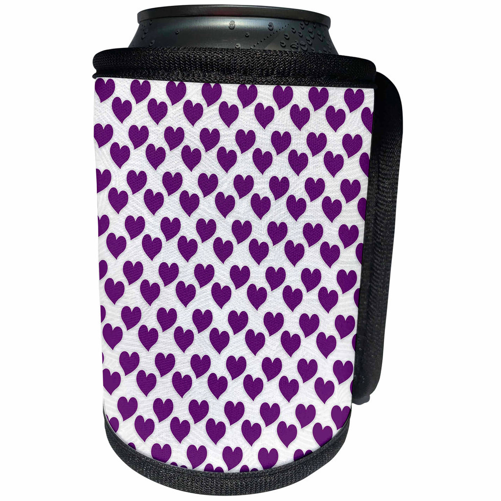 3dRose Anne Marie Baugh - Hearts and Valentines - Cute Purple and White Hearts Pattern - Can Cooler Bottle Wrap (cc_269326)